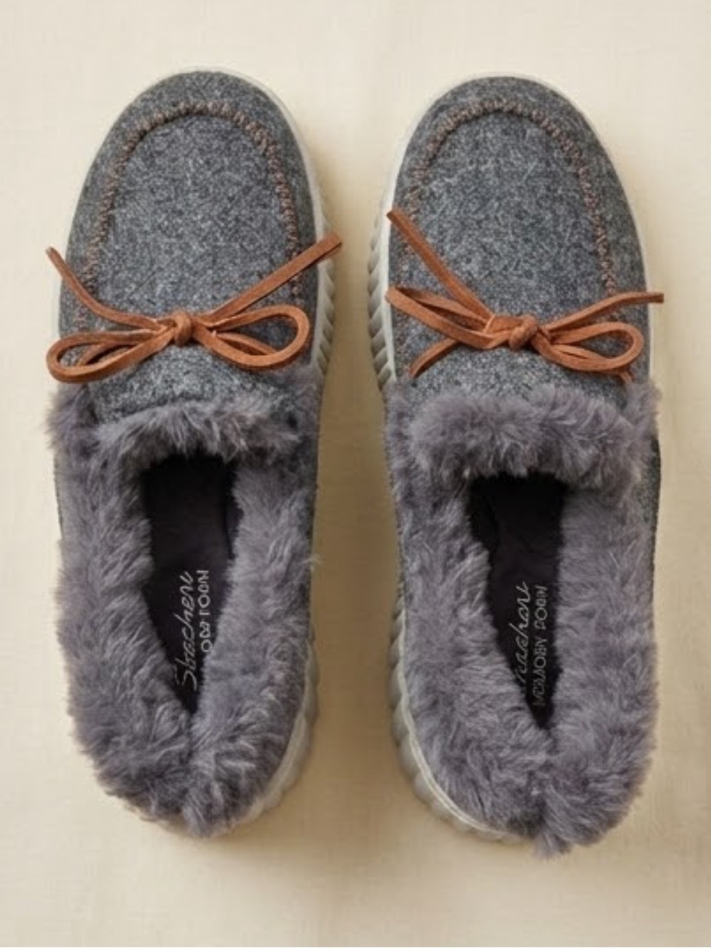 Skechers Cozy Ojai Dark Gray Faux Fur Bow Slippers